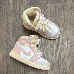 Kids Pink and White Jordan Sneakers